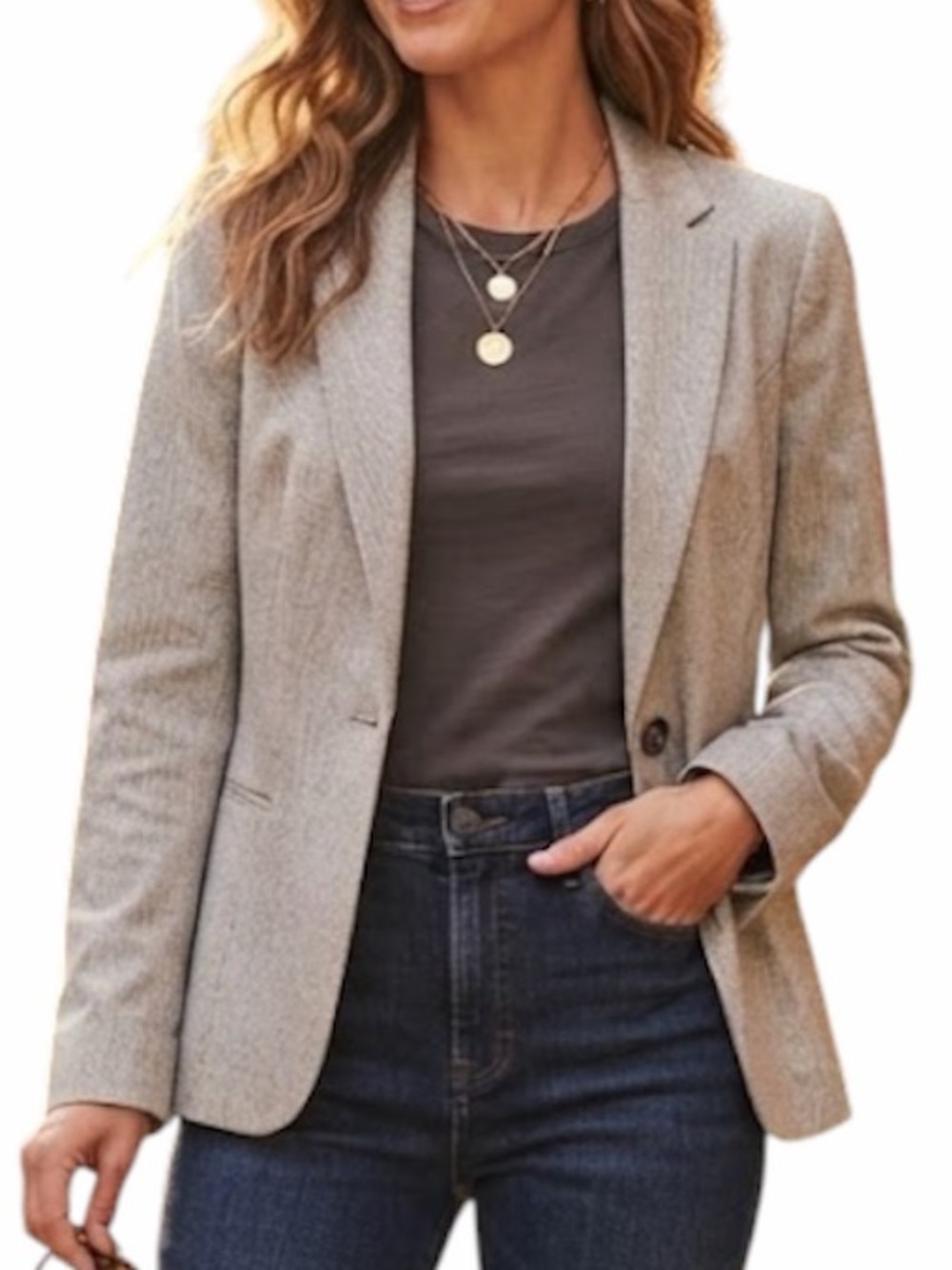 KENNETH COLE Herringbone Chevron One Button Grey Blazer Size M